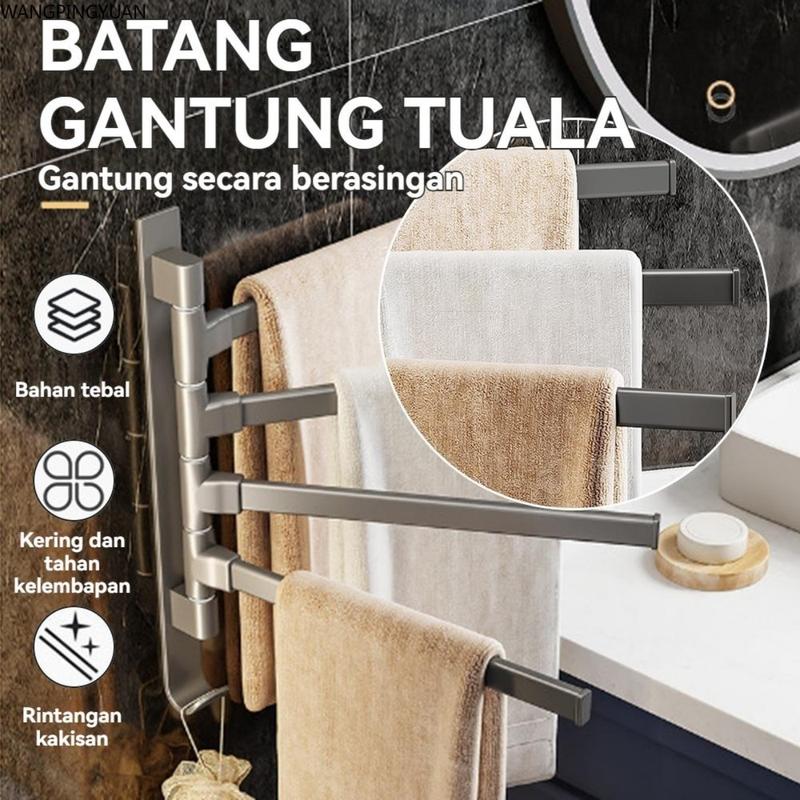 Rotating Towel Rack - Punch-Free Multi-Rod Bathroom Towel Storage ...