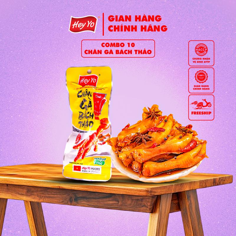 Combo 10 Chân Gà cay Bách Thảo 40g, chân gà Hey Yo Foods ủ vị Ăn Vặt hàng Việt Nam thơm ngon chất lượng Chua cay