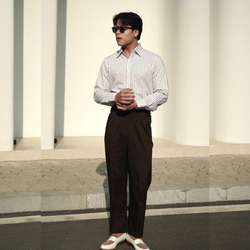 Áo sơ mi kẻ đen Buttondown Asemando Cotton Áo sơ mi nam dài tay Classic Sartorial 4