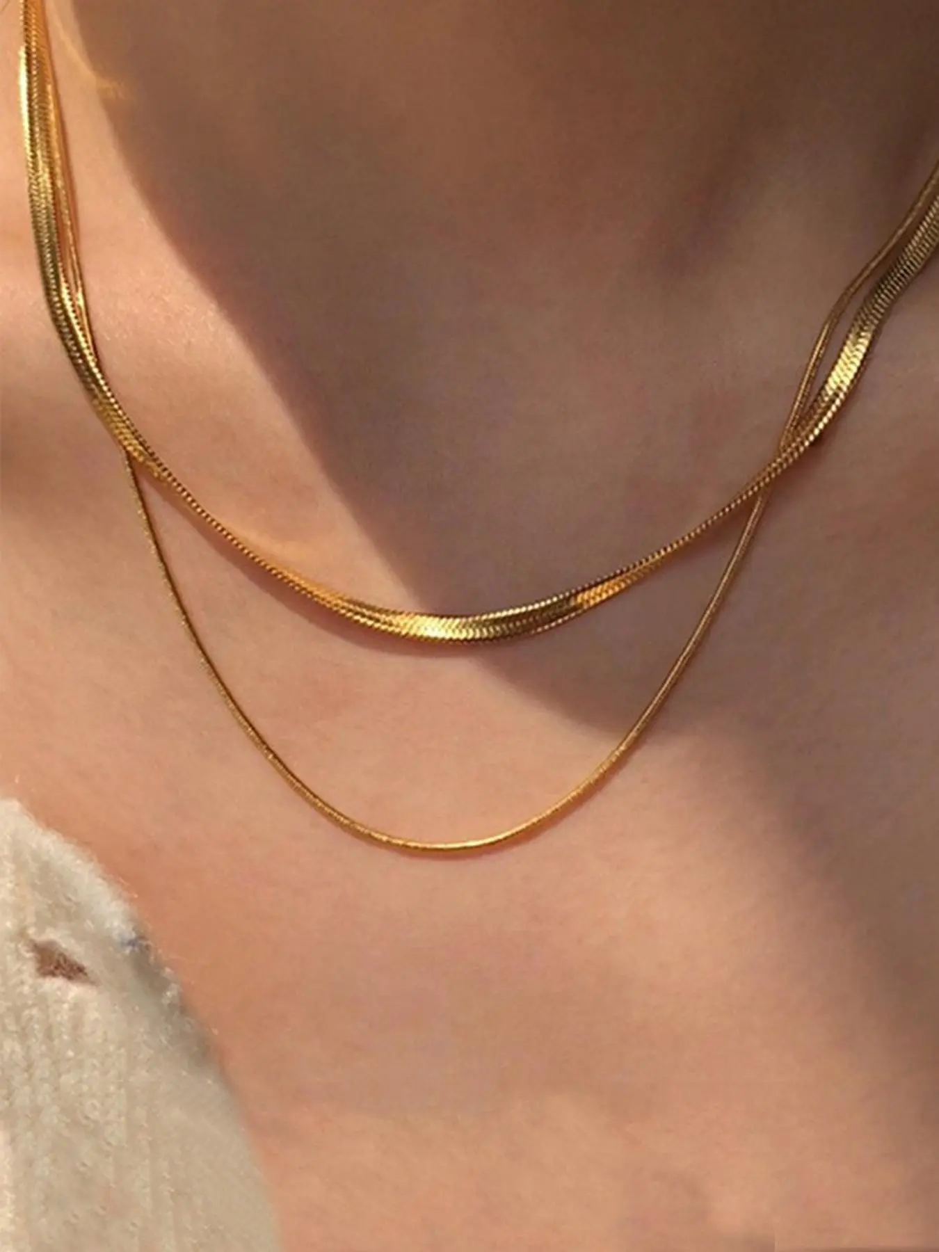 Summer 2024 Women's Simple Plain Zinc Alloy Layered Necklace, Casual Chains Link Clean Girl Jewelry for Party, Daily Clothing Decor, Gift for Friends Men