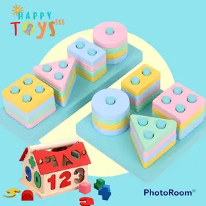 HAPPYTOYS.888 RECTANGLE GEO SHAPE GEOMETRIC BOARD DAN PUZZLE RUMAH / PAPAP EDUKASI MENGENAL BENTUK DAN WARNA