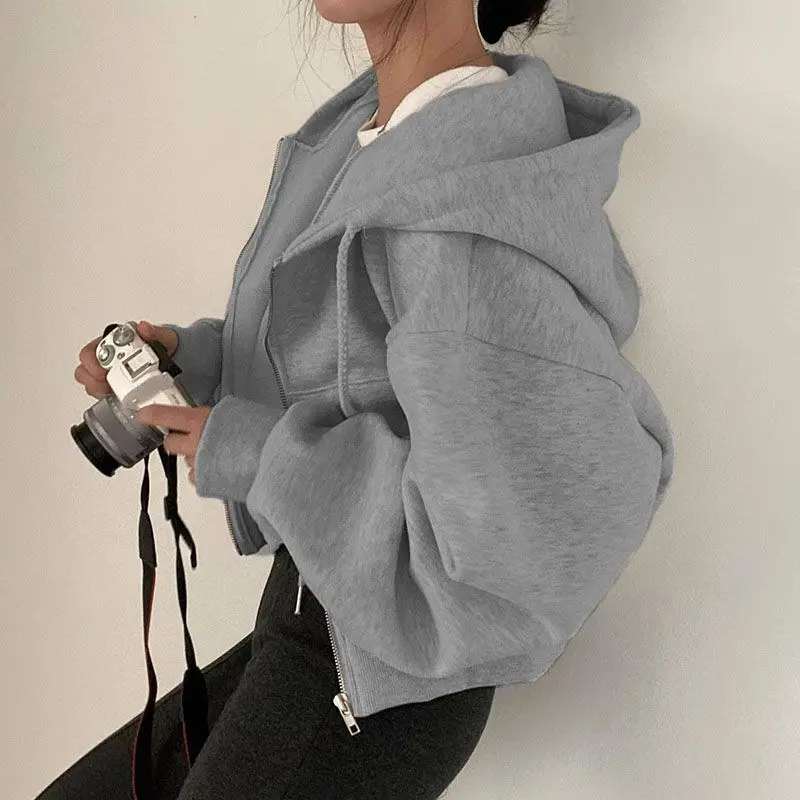 Áo Hoodie Nhung Cho Nữ, Áo Len Có Đệm Đa Năng Dáng Ôm Ngắn, Có Khóa Kéo, Màu Trơn Ấm Áp, Thích Hợp Cho Mùa Xuân Và Mùa Thu, Bộ Sưu Tập INS, Hàng Đầu Năm 2024, Dành Cho Nữ Top