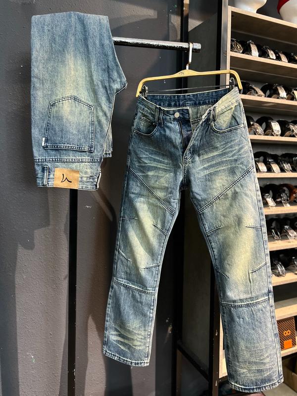 [Jean Denim Guangzhou 8613-J3609] Quần Jean Nam Ống Suông Màu Xanh Phủ Was Dơ Mẫu Mới Chi Tiết Như Hình.