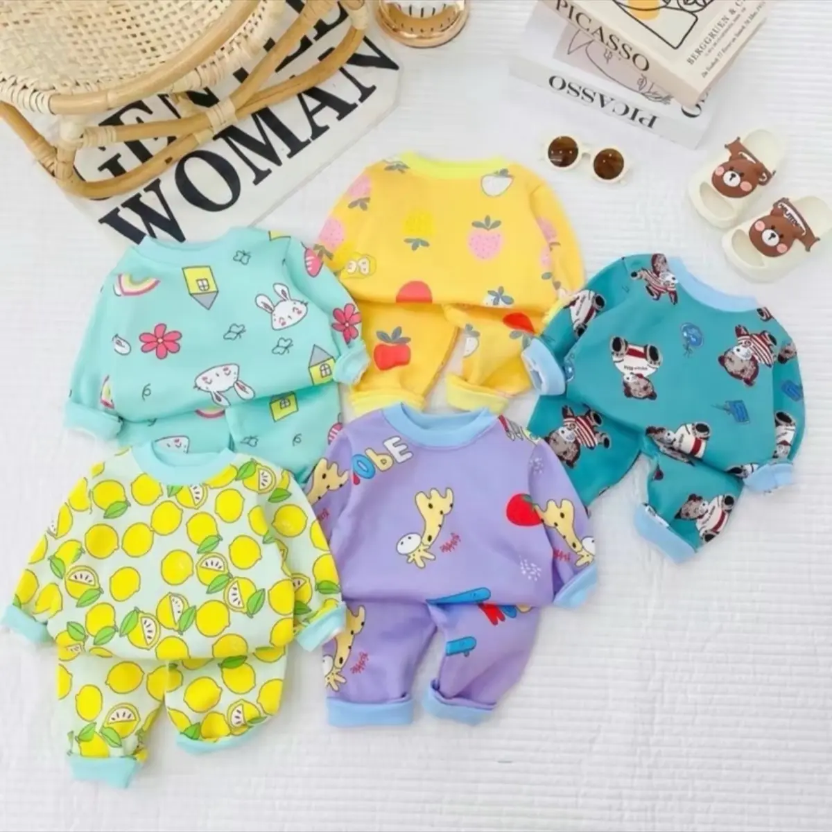 Set 5 bộ nỉ in hình cho bé trai, bé gái từ 5- 16kg