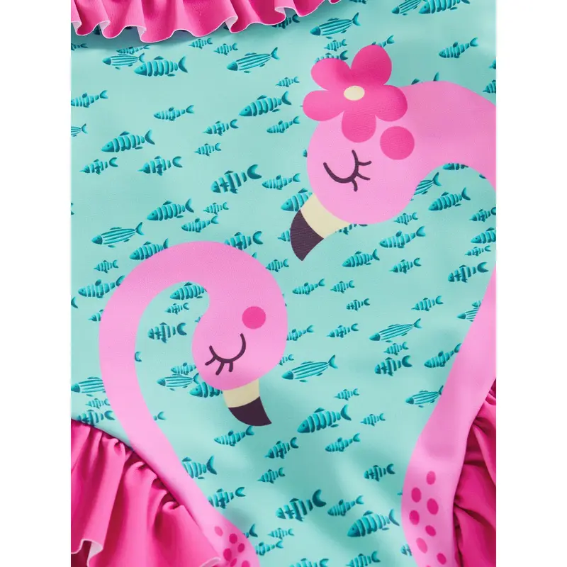 Bikini Áo Jumpsuit Quần Mùa Hè Cho Bé Gái Mới Biết Đi, Áo Tắm Xếp Ly Không Tay In Hình Cá Nhỏ Hồng Hạc, Mềm Mại Và Thoải Mái, Thời Trang, Thích Hợp Để Bơi Lội, Đi Biển, Xanh Lá Cây, Hồng, Đáng Yêu, Thích Hợp Cho 18-24 Tháng, 2-6 Tuổi 6