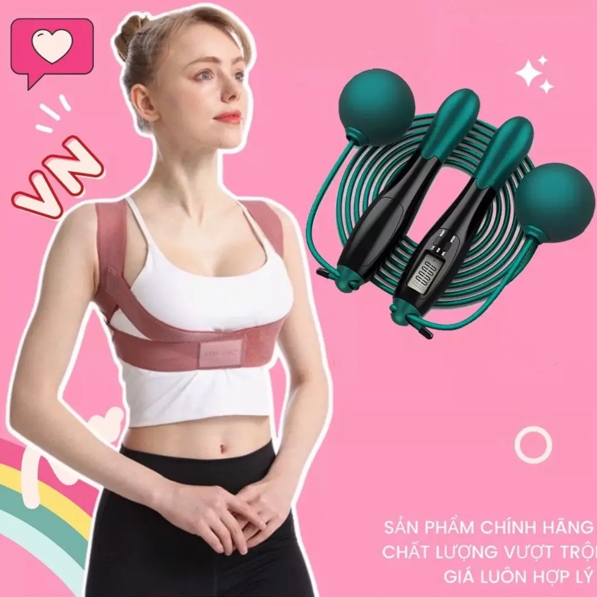 COMBO đai chống gù lưng và dây nhảy đếm số kèm dây dài