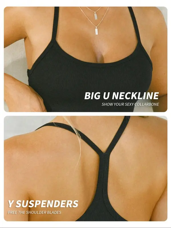 Women's Solid Sports Cami Top, Casual Sporty Sleeveless Top for Yoga Gym Workout, Ladies Sportswear for All Seasons, Womenswear, Tank Tops 4