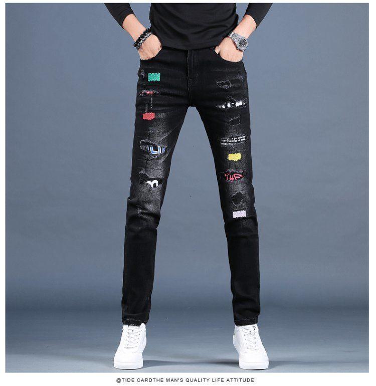 Product Introduction of Seluar Jeans Hitam, untuk Lelaki, Slim Fit, Kain Regangan, Trendi, Fesyen Serba guna, Seluar Panjang, Bersulam, Jenama 2025 Baru Musim Luruh 7