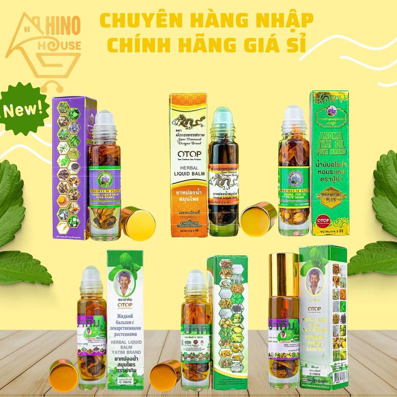 Dầu Gió Otop Herbal Liquid Balm 8ml Thái Lan Dạng Lăn, Dầu Vị Thảo Dược Hỗ Trợ Giảm Đau Đầu, Cảm, Nghẹt Mũi - Hinohouse
