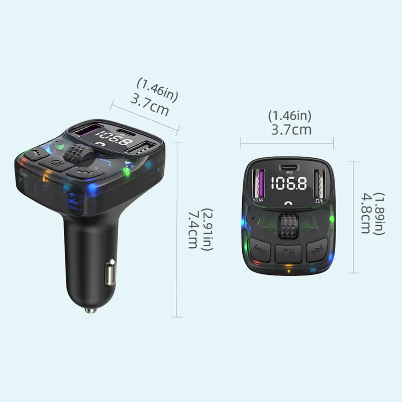 Bluetooth trên ô tô, Bộ phát FM Bluetooth 5.3, Rảnh tay sạc, Bộ điều chế vô tuyến, Máy nghe nhạc MP3, với Bộ Chuyển Đổi sạc siêu nhanh PD15W, # 474909 7