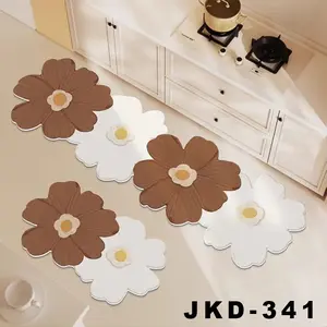 Keset Dapur 2 in 1 Poliyester Keset Dapur Motif Bunga Bludru Keset Rumah Kamar Tidur Kain HL0600