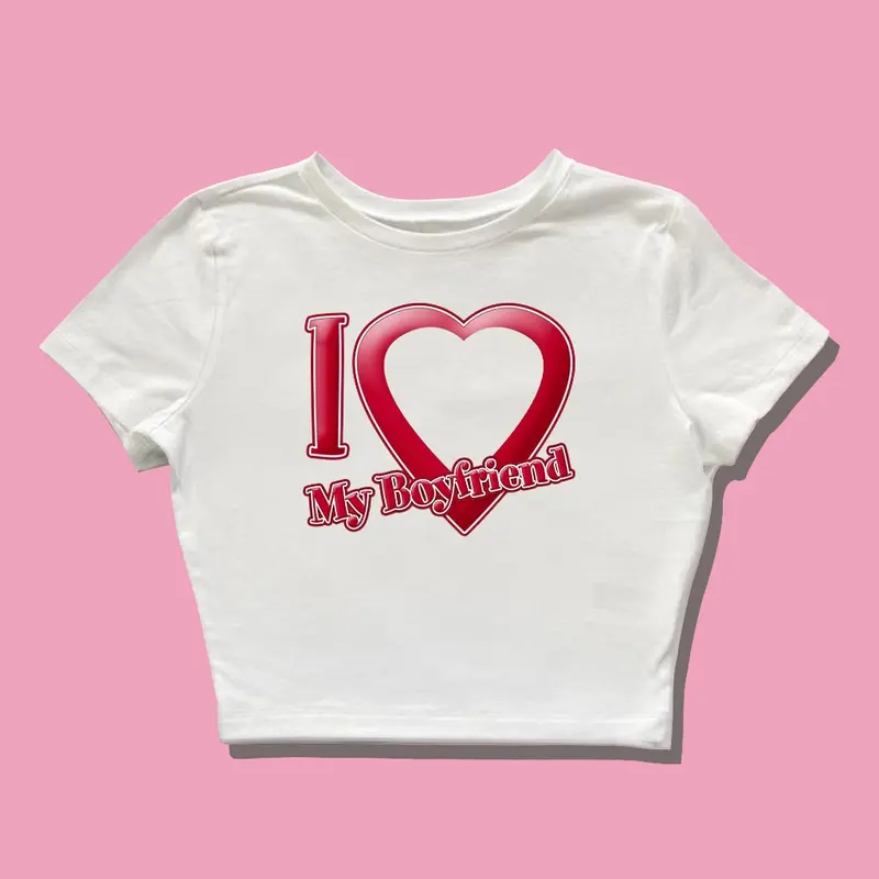 Baby Tee I Love Boy Friend Custom Gambar Y2k Style Crop Tee 5