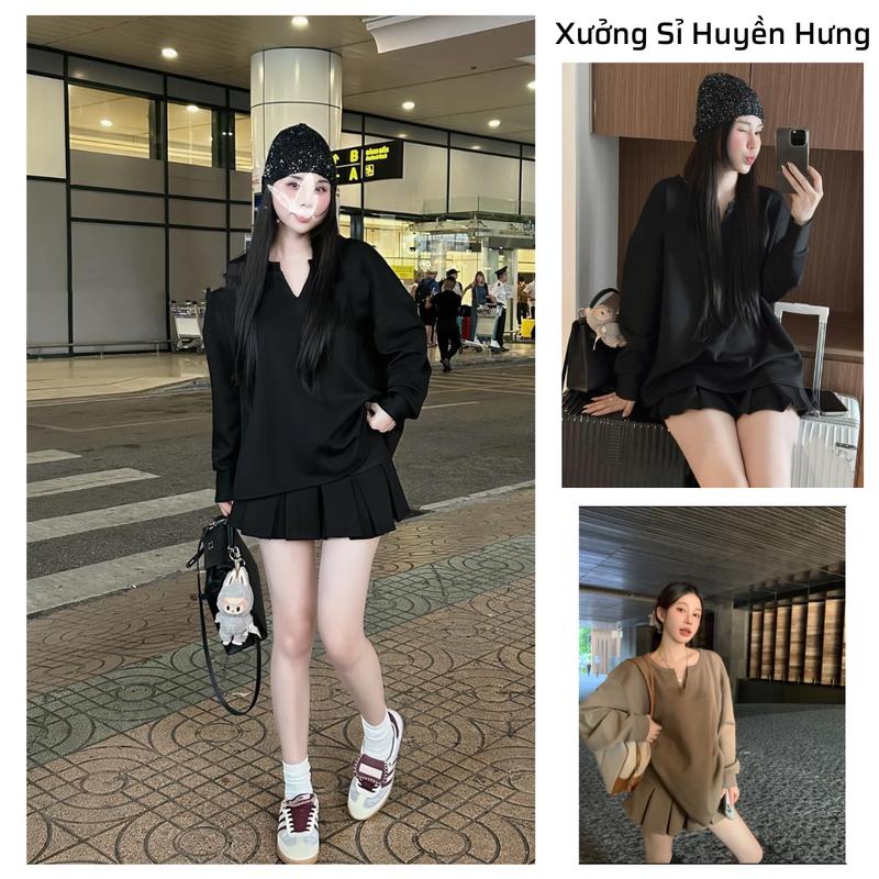 SET BỘ NỮ ÁO XẺ CỔ V TAY DÀI + CHÂN VÁY XẾP LY cạp chun chất liệu nỉ 2 da MS88 Women