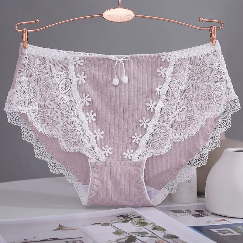 Đồ Lót Nữ, Chất Liệu Cotton, Cạp Thường Kháng Khuẩn, Thiết Kế Ren Gợi Cảm, Phong Cách Hàn Quốc, Quần Sịp Nhật Bản, Thích Hợp Cho Học Sinh Trung Học 0
