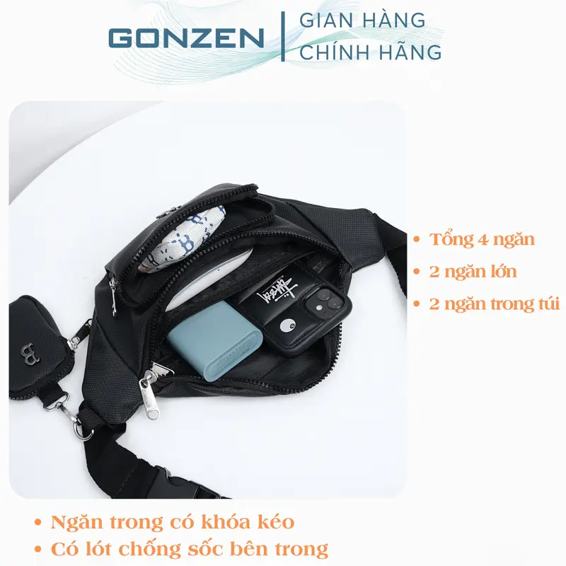Túi Đeo Chéo Đeo Bụng Logo Chữ B Đúc Bằng Kim Loại Chất Vải Da Chống Nước Cao Cấp, Túi Bao Tử Bán Hàng Dây Khóa Mở Đa Năng Thời Trang Nam Nữ Hot Trend_GONZEN TX 21 2