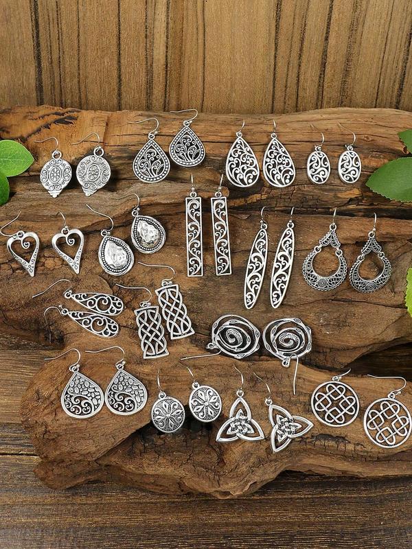 Trendy All-match Vintage Style Design Drop Earrings, Boho Style Dangle Earrings (16 Pairs), Retro Style Earrings for Women, Fashion Jewelry for Party, Daily Clothing Decor 2