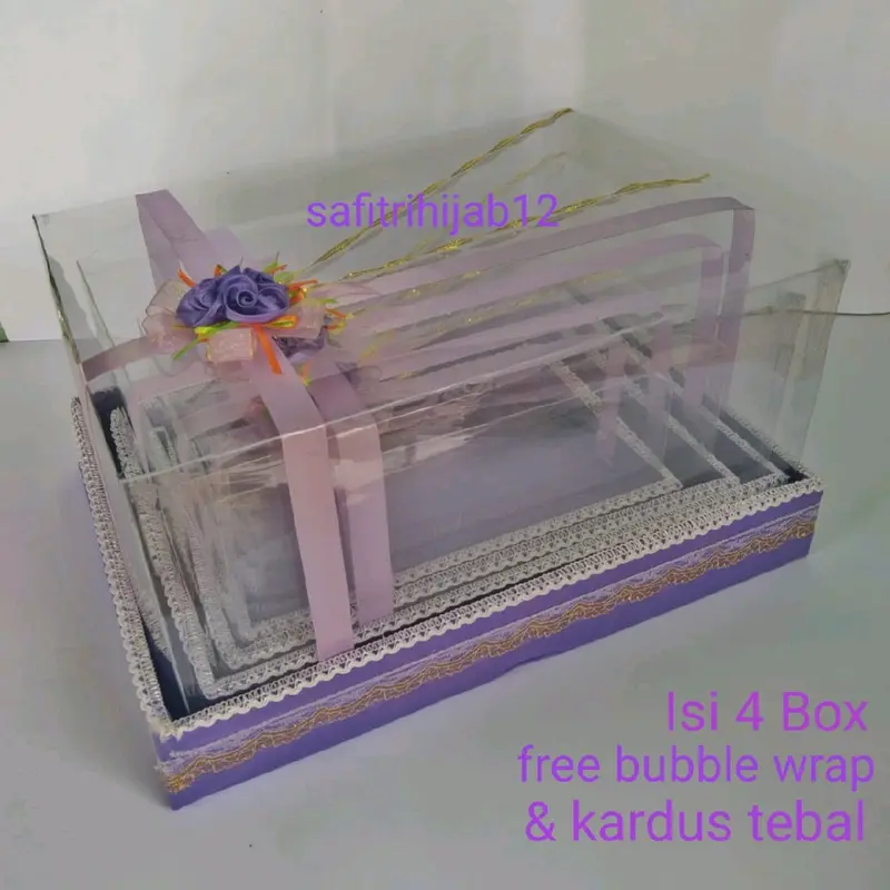 Box Hantaran Seserahan Pernikahan Dengan Tutup Mika Isi 4 Kotak Kain 5