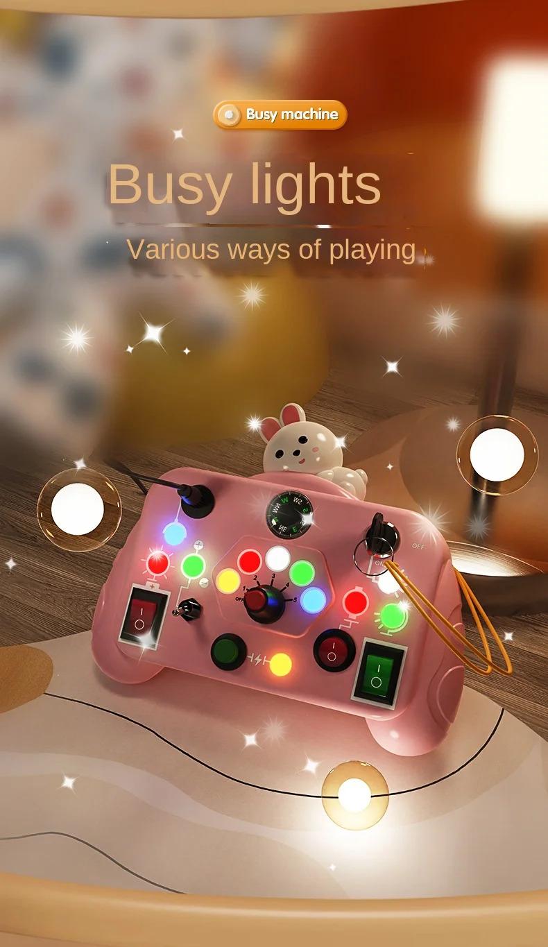 Product Introduction of Montessori Busy Board Sensory Toys Cartoon with LED Light Switch Control Board Travel Activities Children Game for 2-4 Years Old 6