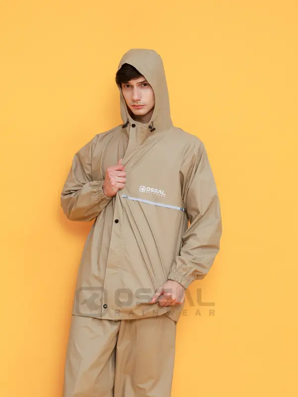 Jas Hujan OSEAL Full Seal Raincoat Mantel Pria Wanita Dewasa Shine Series Cream 4
