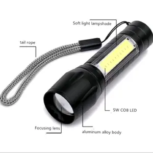 SH Senter Swat LED Zoom lampu mini Flashlight Usb Charger Warna Hitam