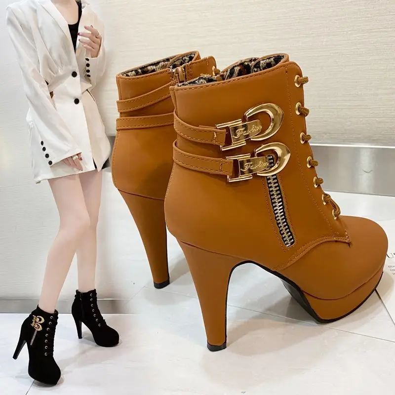 Bốt Cao Gót Bốt Cao Gót Nhọn Nữ Buộc Dây Khóa Bên Hông Bốt Cao Gót Nhọn Bốt Cao Gót Nữ Shoes Boot GiàY