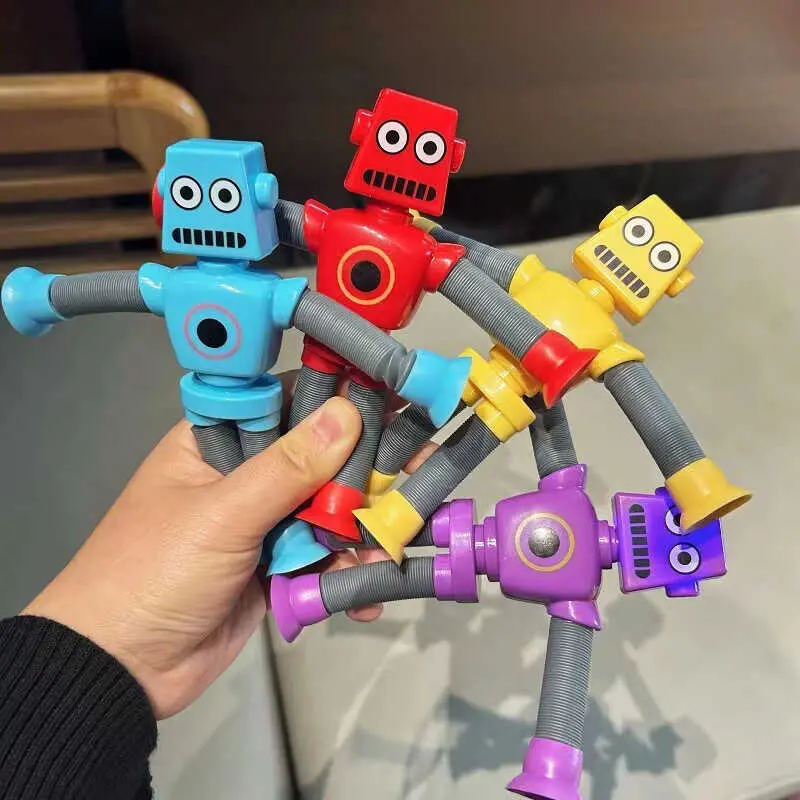 2pcs lot Suction Cup Telescc Robot Shape Stretch Tube Giraffe Educational Decompression Anti stress Squeeze Toy