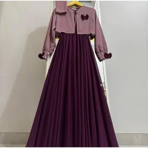 Promofalisha dress gamis rompi terbaru masah kinih bahan ceruty baby doll mix pita setelan gamis masah kinih
