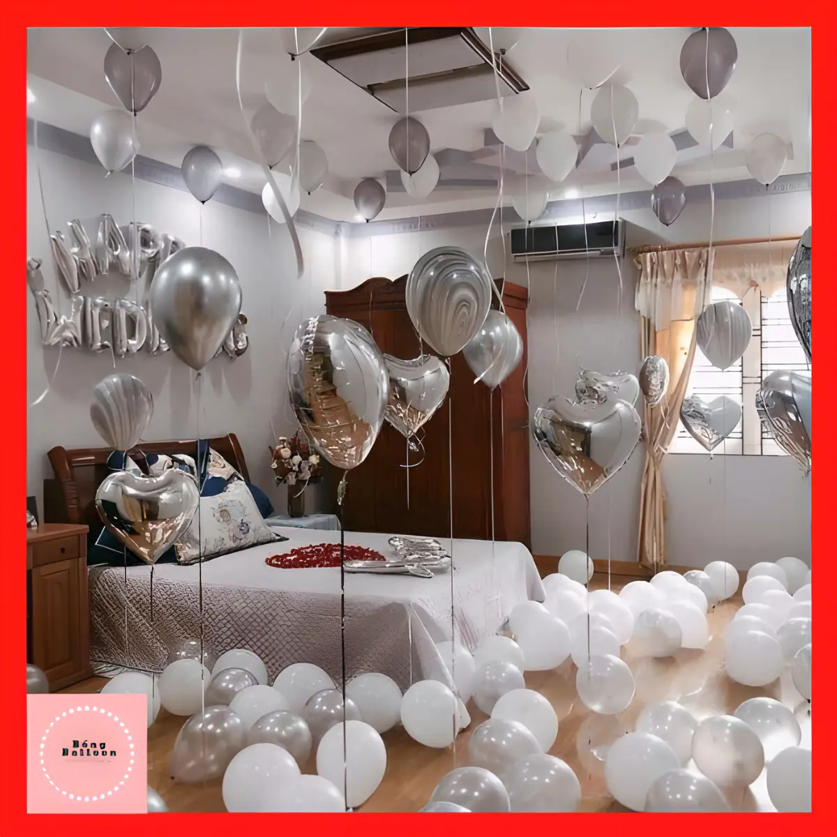 Set bóng bay trang trí phòng cưới đám cưới màu bạc rẻ đẹp c11