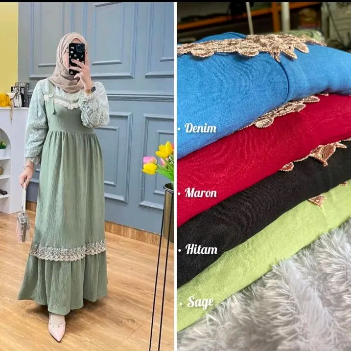 Dress Cintya Maxy | Dress Crinkle Mix Brukat | Gamis Pesta Mewah Elegang | Dress Wanita Anggun Formal Gaun 3