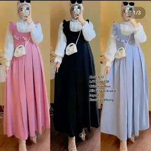 Gamis NAILA Cringkel Polos mix blokat Airflow Cantik Gamis Simple Elegant Terbaru