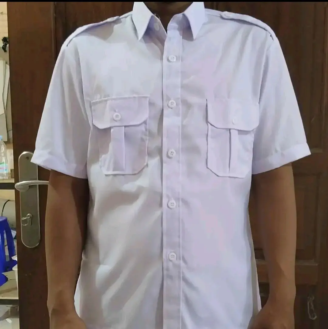 Atasan seragam kerja PDH Pria tebal murah Polos Putih Poliester