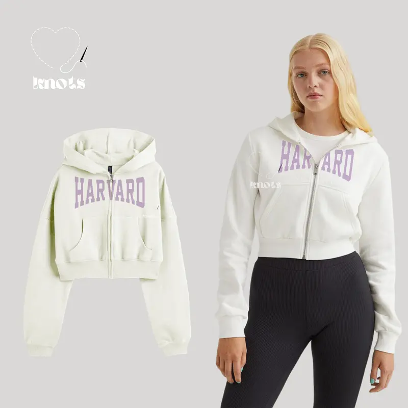 Crop Zipper Harvard Hoodie Katun Lembut 1
