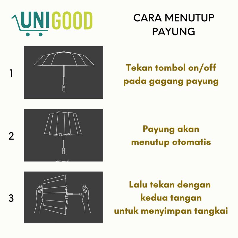 UNIGOOD - Payung Lipat Otomatis Buka Tutup Anti UV Dengan Senter LED + Sarung 6
