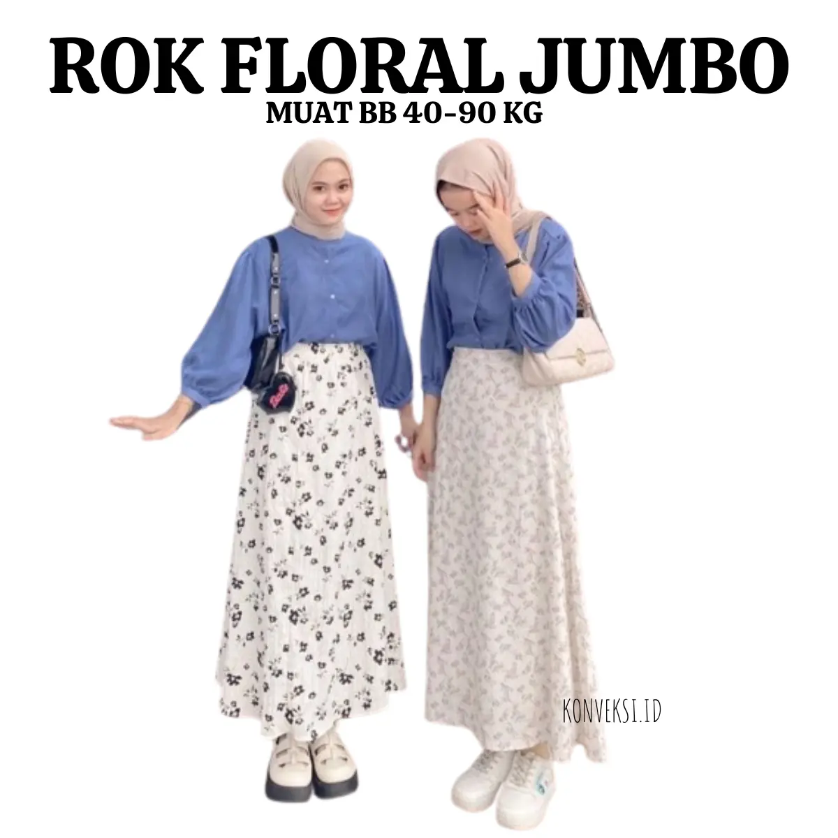 KONVEKSI.ID - Floral Skirt Motif Bunga Korean Style / Rok Wanita A-Line Skirt  BB 40-90 Kg Rok Panjang Jumbo Mayung Casual Daily Outfit / Bawahan Maxi Line A