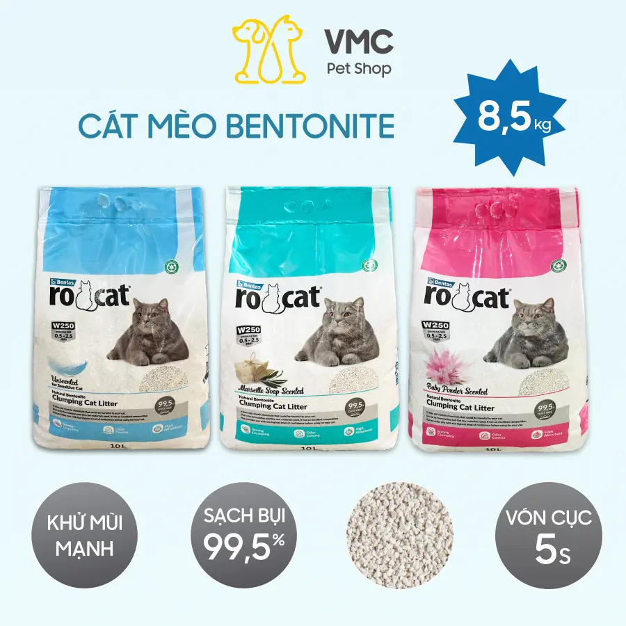 Cát vệ sinh mèo, cát đất sét không bụi 8.5kg RO CAT nhập khẩu Thổ Nhĩ Kỳ