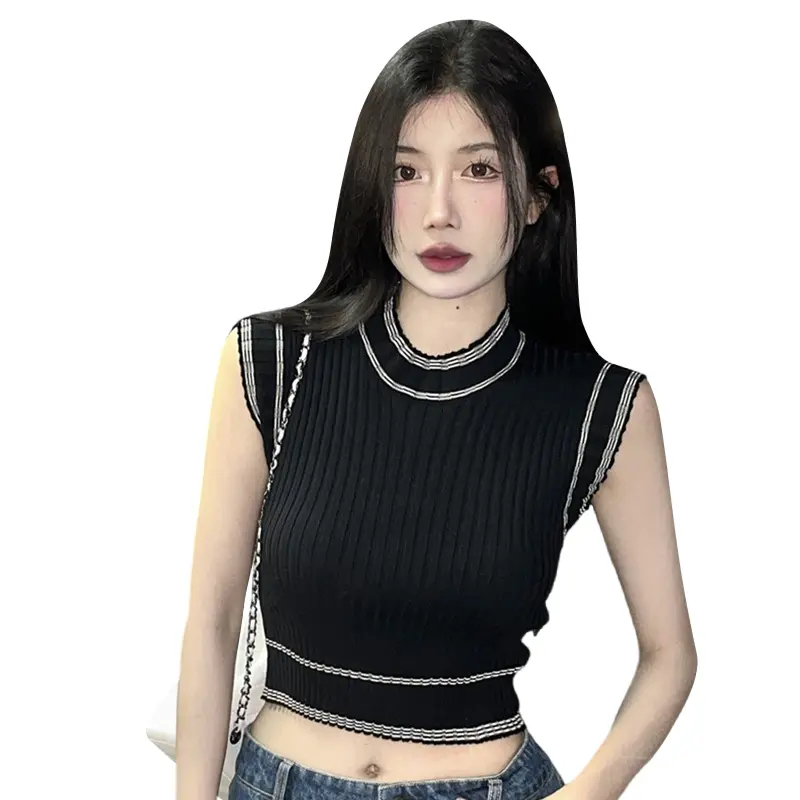 Women Patchwork Tank Tops Crew Neck Sleeveless Vests SummerFit Cropped Tops Streetwear Polyester Womenswear