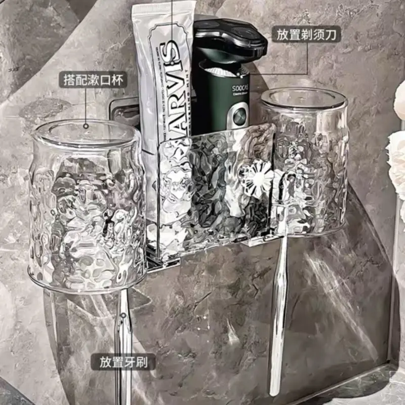 Kệ Để Bàn Chải Kem Đánh Răng Kèm Cốc , Giá Để Bàn Chải Dán Tường , Kệ Để Đồ Đa Năng Trong Suốt 7
