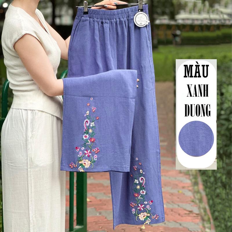 Quần Linen ống rộng Thêu Hoa Mùa Xuân ( Ms:27) Nữ - XƯỞNGNHÀÚT 6