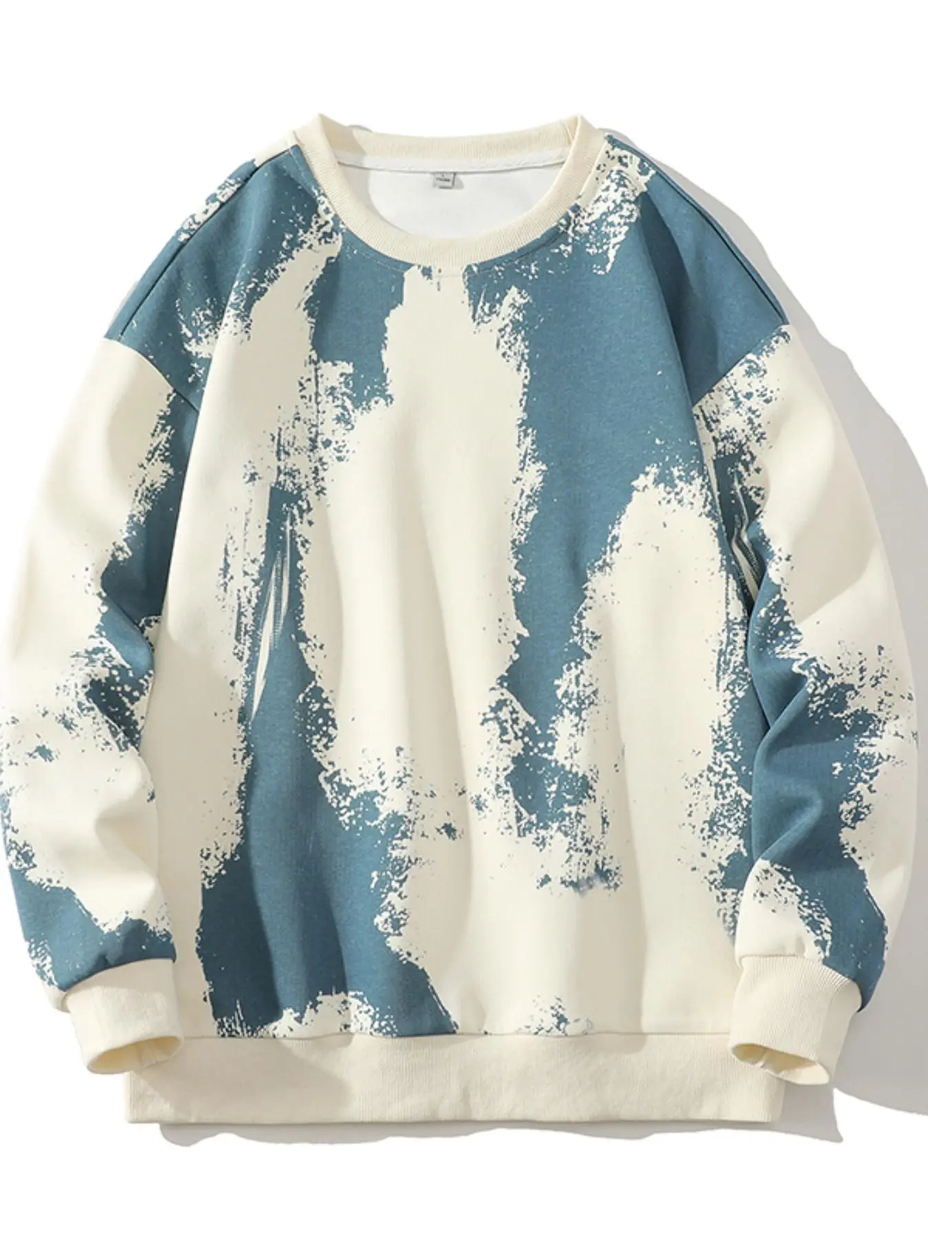 Men's Colorblock Print Drop Shoulder Sweatshirt, Regular Fit Casual Long Sleeve Round Neck Pullover for Fall & Winter, Men's Clothes for Daily Wear