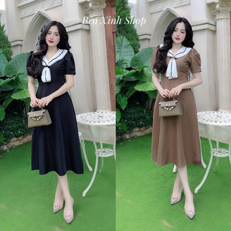 Váy Thời Trang Nữ Phối Nơ Bèo Trắng Vải Cotton Lạnh Cao Cấp Thanh lịch 40 - 95Kg