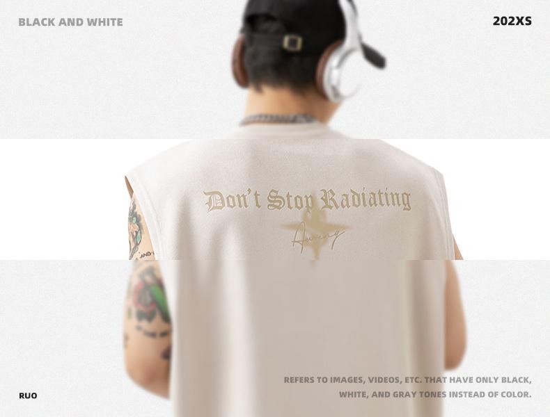 Product Introduction of Lotin Suede Thin Sports Vest Men's 2024 Summer New Sleeveless T-shirt American Letter Printed Casual Waistcoat 1