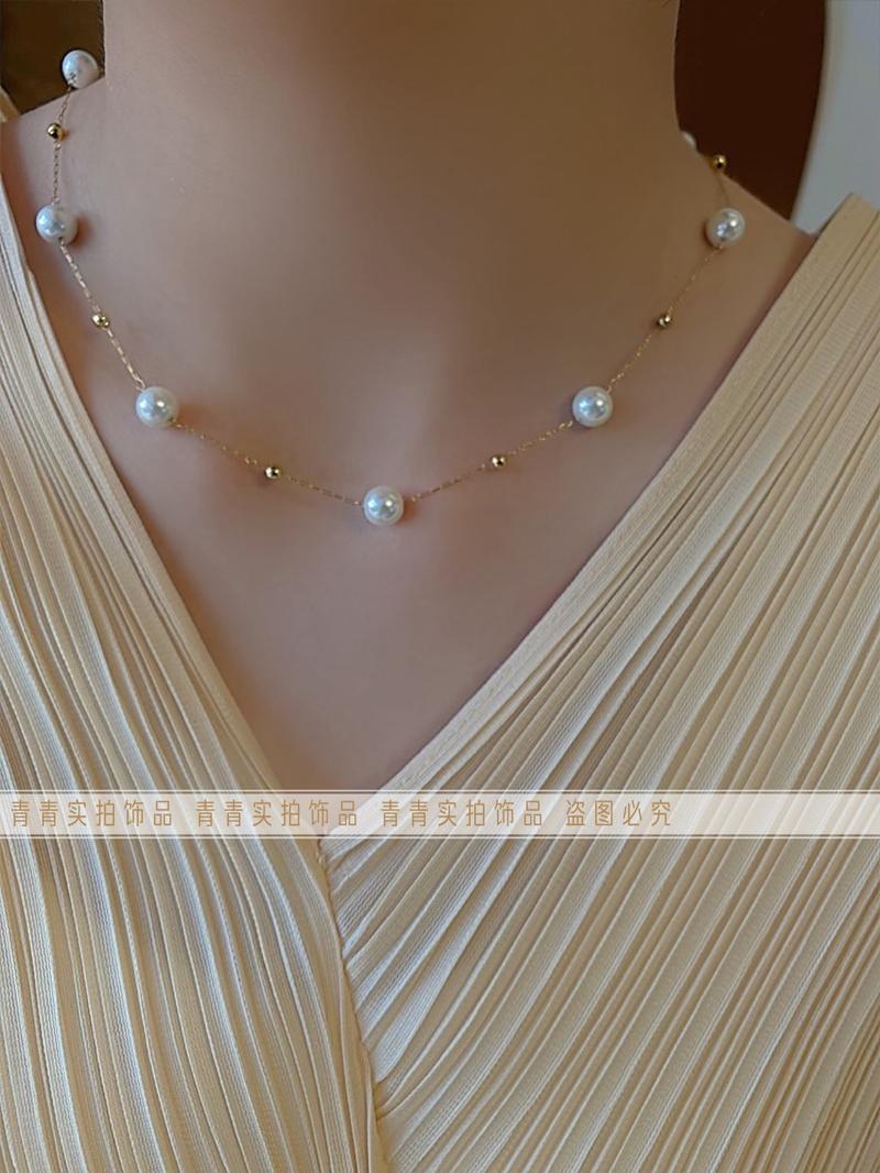 Product Introduction of 2024 [Titanium Steel Does Not Fade] Strong Light Feeling Starry Sky Shell Pearls Transfer round Beads Doudou Interval Besties Necklace Gift 9