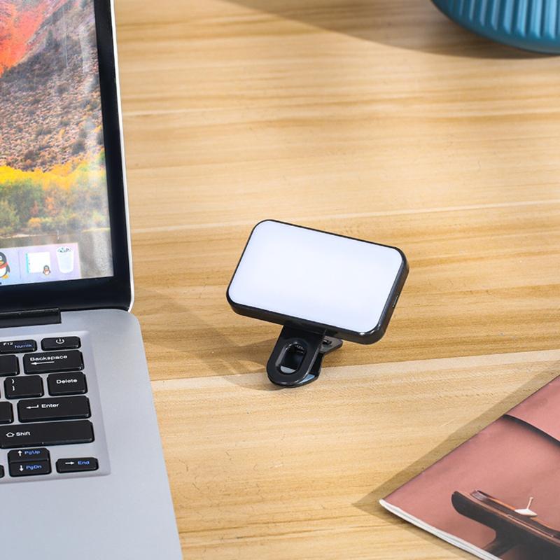 Portable LED Light Mini Selfie Fill Light Rechargeable Adjustable Selfie Light Clip-on Make Up 3 Modes LED Light For Laptop Laptop Tablet Meeting 4