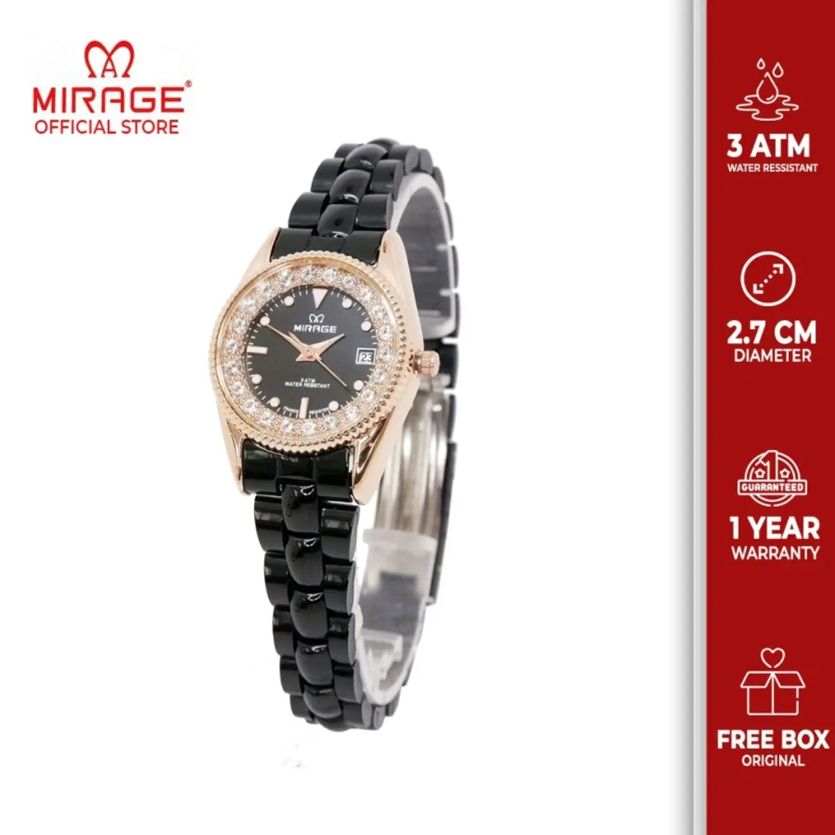 Mirage Watches - Jam Tangan Wanita Original Elegant Hitam Rosegold RX Anti Karat Kaca Stainless jam  tangan aesthetic