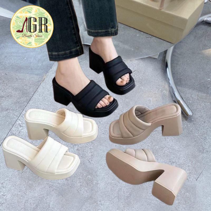 N1 Dép xuồng 3 sọc phồng đế nhựa Pu cao 8 cm - PU018