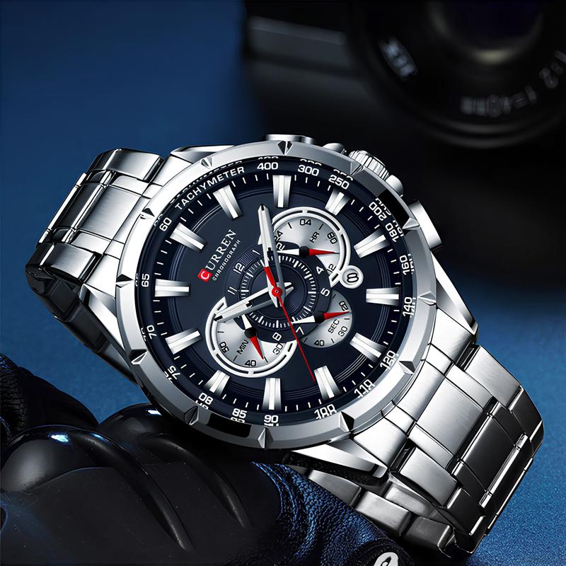 Đồng hồ nam CURREN 8363 lịch lãm sang trọng thép chống rỉ mặt kính khoáng chống trầy xước tốt chống nước 3 ATM chạy full 6 kim máy nhật hiển thị ngày Hk Watch chronograph Đeo tay
