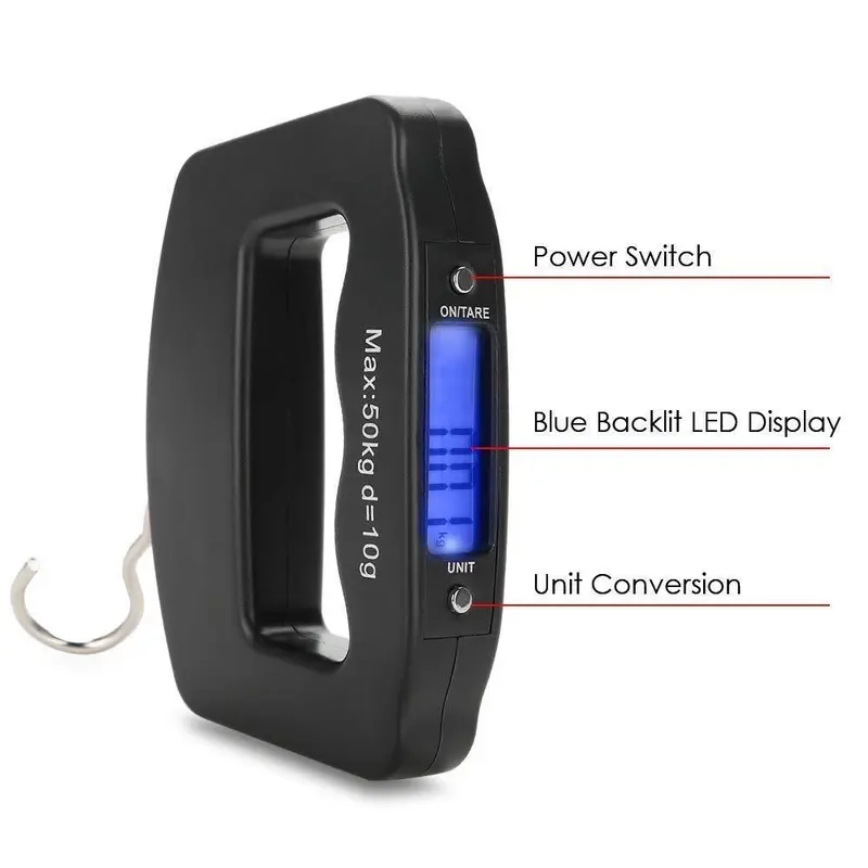 Portable Digital Luggage Scale, Handheld Weighing Mini Electronic Scale with Fishing Hook Tare Function Backlit LCD Display, Suitable for Home Farm Factory Hunting Outdoor 4