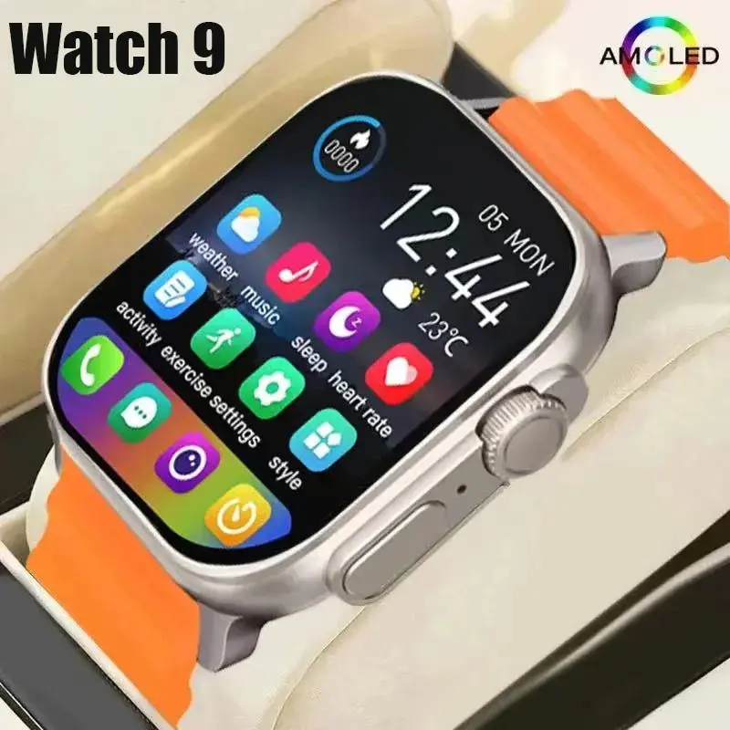 T900 2025 New   9 Ultra  Ultra IWO  Ultra NFC Smartwatch Series 9 Bluetooth Call 2.2 Inch Wireless Fitness  smartwatch  pods       smart watch Device Wearable Button Screen Smartphone Orange Smart Health Tracking Smartwatch