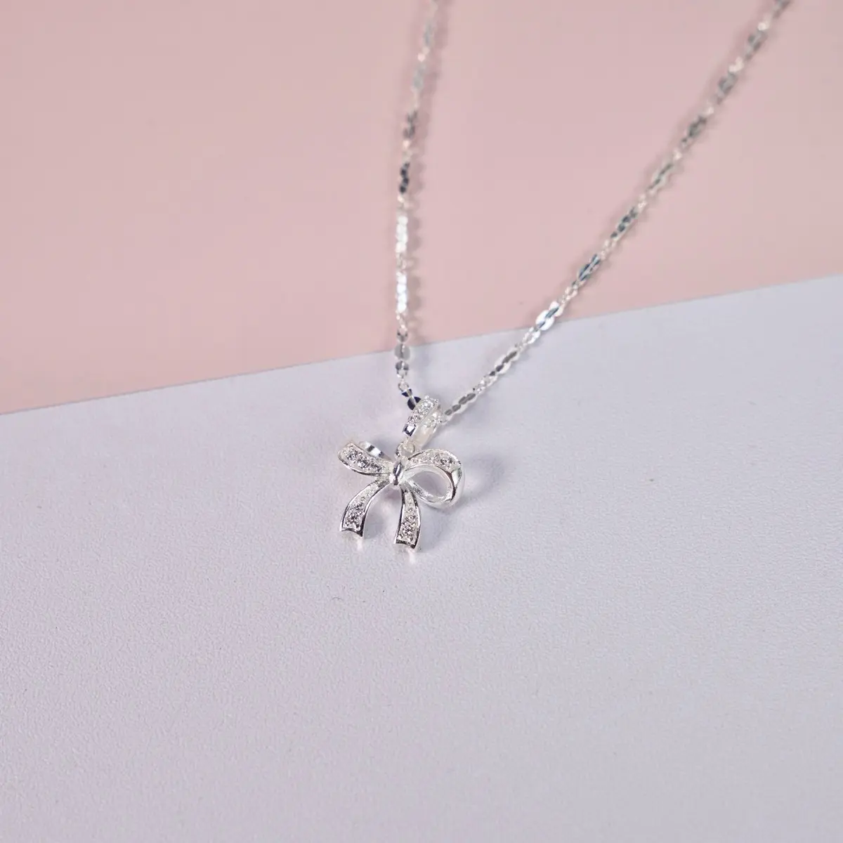 Dây chuyền dạng lá kèm mặt nơ bạc Ý xinh xắn Silvery
