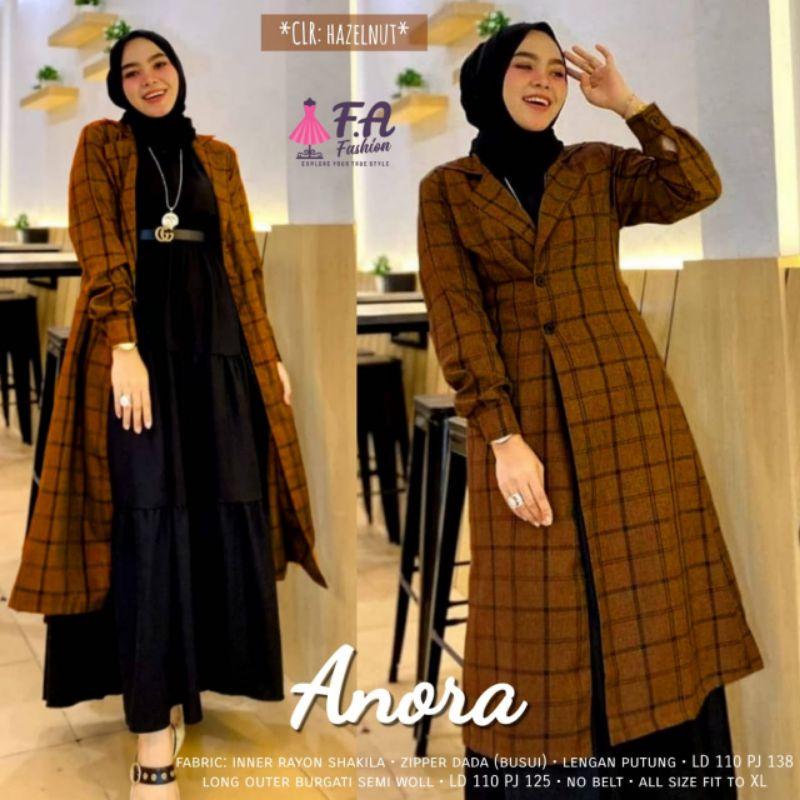 SETELAN ANORA GAMIS WANITA REMAJA DEWASA GAYA TERBARU DRESS DAN OUTER ANORA BAHAN INNER RAYON SYAKILA ZIPPER DADA LONG OUTER BUGATI SEMI WOLL FIT TO XL 1